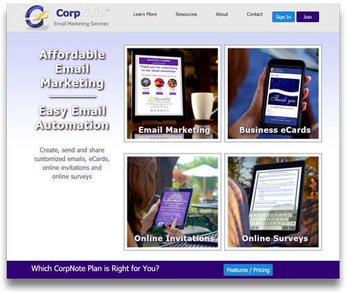 CorpNote.com - automated email marketing services, online greeting cards, invitations and online surveys